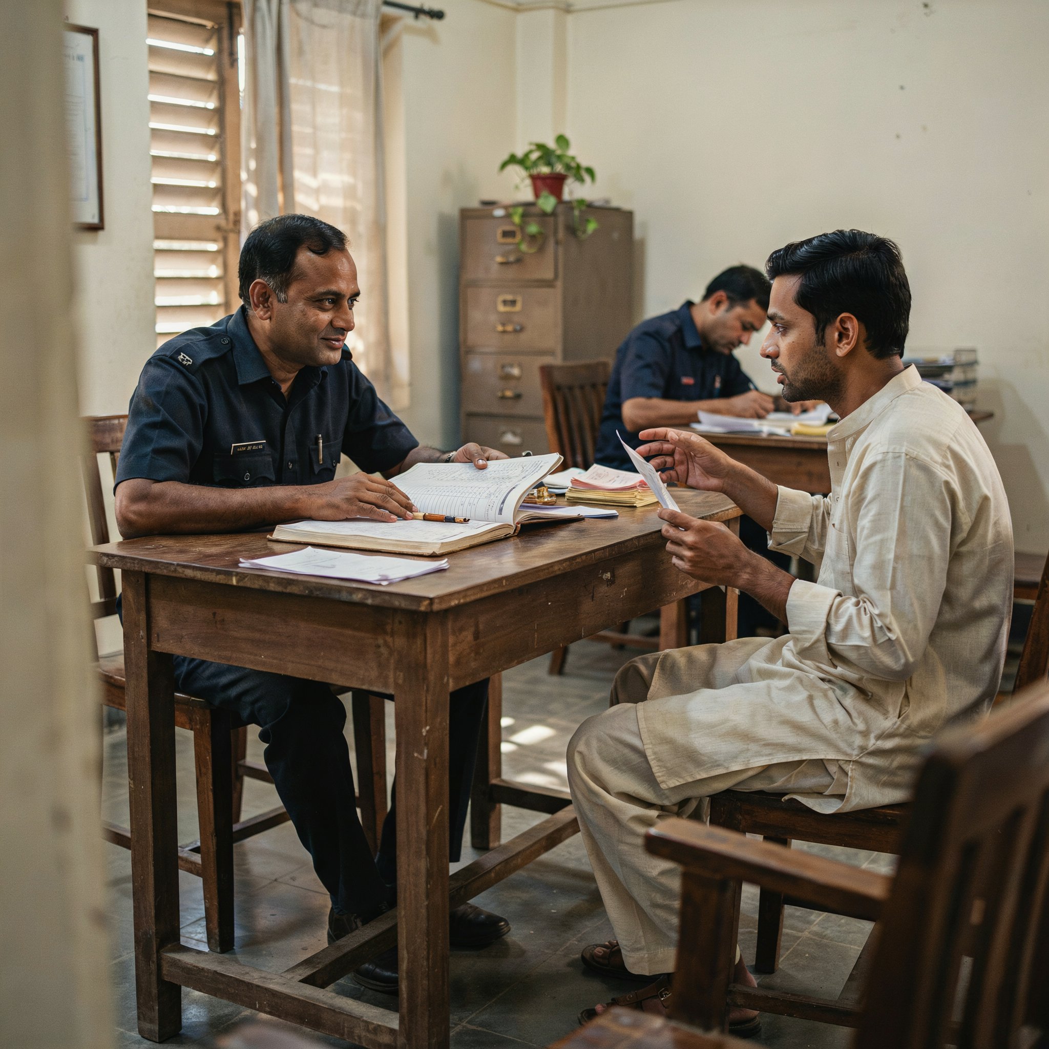 A clerk and a citizen completing registration at a civil office